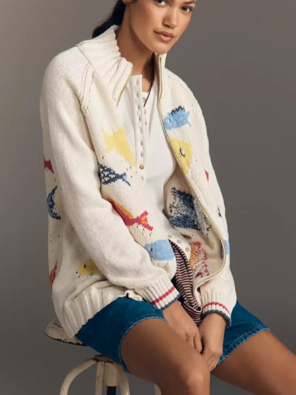 Anthropologie Pilcro Fish Icon Zip-Up Sweater Cardigan Size S NWT Small - Picture 3 of 6